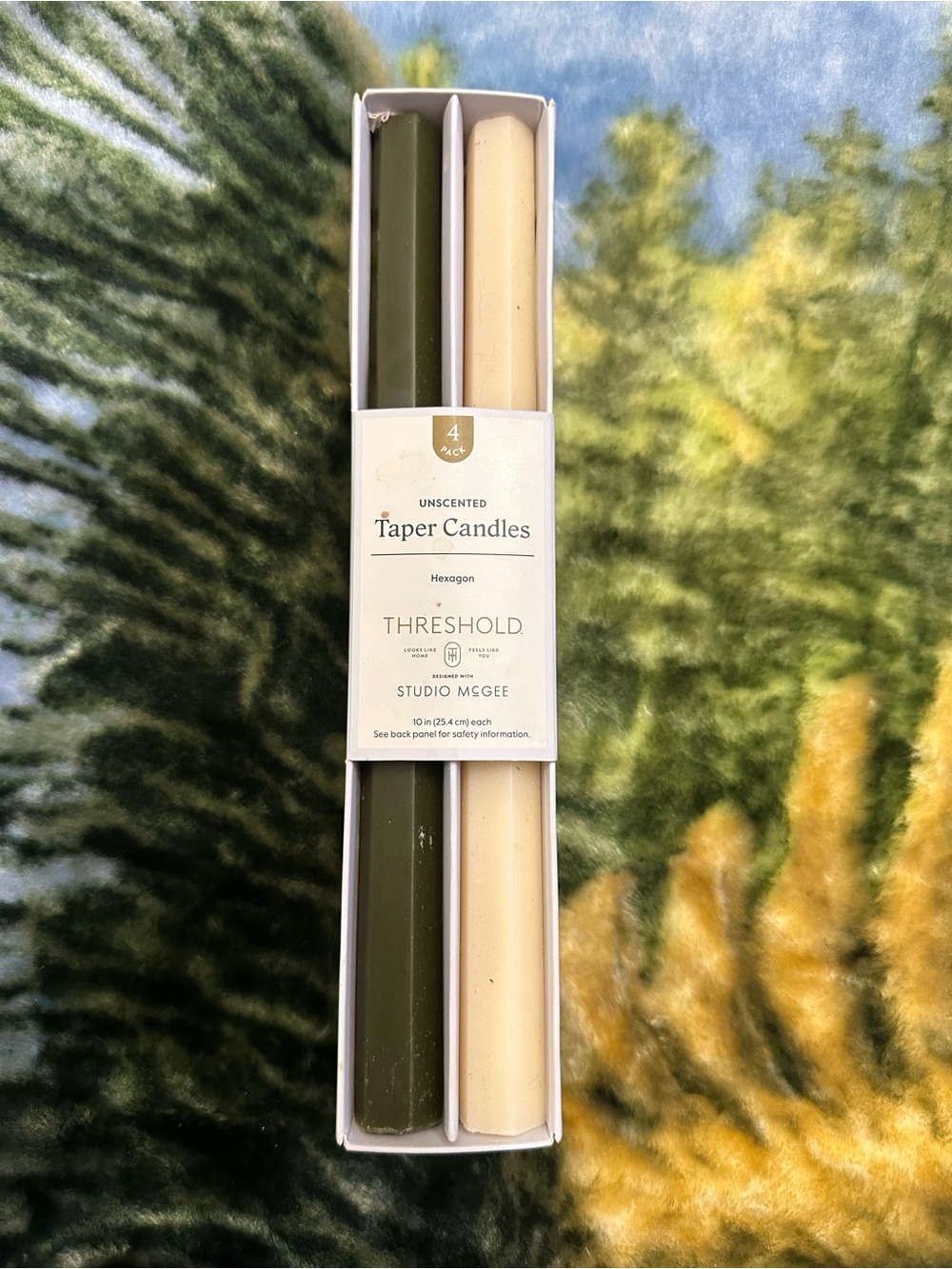Threshold Olive Green & Cream Unscented Taper Candles (4 Pack)